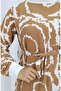 Ribbed detailed belted viscose dress 0447-02 mink - 4