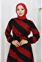 Geometric patterned belted viscose dress 0460-08 burgundy black - 4