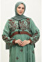 Large size floral patterned viscose dress 4084-04 çağla green - 3
