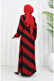 Geometric patterned belted viscose dress 0460-08 burgundy black - 6