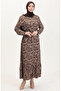 Viscose Fabric Skirt Ruffled Belted Dress 0038-04 Brown - 2