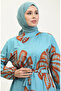 Floral pattern crepe dress 0350a-02 mint blue brown - 3