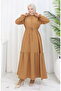 Beli Lace-Up Half Button Dress 0182-04 Tan - 2