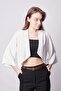 Women's Shawl Collar Capri Sleeve Cardigan Jacket with Elastic Back - Cream - 4
