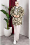 Patterned Hooded Plush Cardigan 2062-14 Khaki - 2