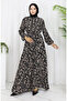 Viscose Fabric Half Button Patterned Dress 0087-05 Black Milk Coffee - 2
