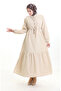 Beli Lace-Up Half Button Dress 0182-10 Beige - 3