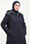معطف مبطن بغطاء للرأس مقاس كبير 6134-02 أزرق داكن - 5