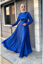 Front tie-up kobe satin evening dress 5513-03 cobalt blue - 2