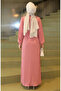 Ruched Detail Pleated Hijab Dress 2187-01 Powder - 6