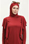 Ruffle Detailed 4-Piece Fully Covered Hijab Swimsuit 2225A-04 Claret Red - 3