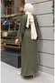 Brooch and lace detailed Corded Fabric hijab dress 0220-02 khaki - 6