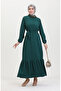 Twist Fabric Ribbed Ruffled Dress 0528-05 Emerald Green - 2