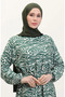Viscose Fabric Skirt Ruffled Belted Dress 0038-05 Emerald Green - 3