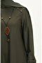 Button detailed necklace dress 4141-02 khaki - 4