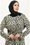 Patterned Belted Viscose Dress 0278-01 Beige Black - 3
