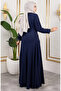 Volan Detailed Wrinkled Dress 7132-02 Navy Blue - 4