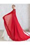 New Generation Red Kaftan-Bindalli-Wedding Dress with Over-Cape-Chiffon Kaftan-Red Kina Dress - 4