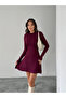 High Neck Mini Dress - Burgundy - 3