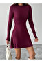 High Neck Mini Dress - Burgundy - 4