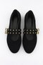 Black Suede Color Studded Double Buckle Women's Ballerinas |   Daily Comfortable Flat Sole Mary Jane Shoes Fashion - 8