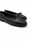 Women's Black Faux Leather Textured Knitted Patterned Bowknot Ballerinas - 2