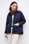 Navy Blue Color Transitional Collar and Trims Velvet Garni Loose Fit Women's Quilted Jacket - 5