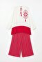 Women's Red Color Blocked Striped Trousers and Long Tunic Bottom Top Set Bcvl- 241021 - 2