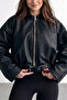 Suede Lined Luvren Trend Oversize Bomber Belted Leather Jacket - 2