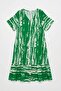 Women's Green Tie-Dye Patterned V-Neck Oversized Dress with Flounces - 2