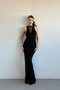 Degaje Collar Lace Detail Black Designer Dress - 8