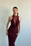 Degaje Collar Lace Detail Burgundy Designer Dress - 3