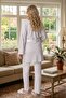 New Season Ecru Shawl Collar Patterned Summer Special Design 100% Cotton Maternity Dressing Gown Pajama Set - 5
