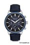 Silver Round Case Men's Wristwatch |   45 mm Steel Case, Navy Blue Leather Strap, Black Dial - 5