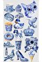 Blue Tile Mixed Aesthetic Sticker Set – Cat, Bird, Vintage Objects |   22X30 cm - 2