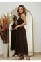 Women's Coffee Color, Suitable for Hijab, Elastic Waist, Belt Included, Flocked, Printed Tulle Skirt Length 100 cm - 5