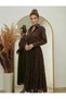 Women's Coffee Color, Suitable for Hijab, Elastic Waist, Belt Included, Flocked, Printed Tulle Skirt Length 100 cm - 7