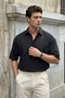 Saga High Quality Modal Men's Short Sleeve Black Shirt Premium Textured - 7