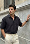 Saga High Quality Modal Men's Short Sleeve Black Shirt Premium Textured - 2