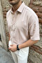 Saga High Quality Modal Men's Short Sleeve Beige Shirt Premium Textured - 2