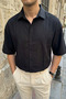 Saga High Quality Modal Men's Short Sleeve Black Shirt Premium Textured - 6