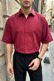 Saga High Quality Modal Men's Short Sleeve Claret Red Shirt Premium Textured - 6