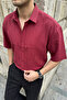 Saga High Quality Modal Men's Short Sleeve Claret Red Shirt Premium Textured - 4