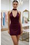 Burgundy Special Nightgown with Neck Tie, Scarf and Chain Detail, 2 Slits, Low-Cut Women's Nightgown - 3