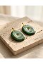 Green Natural Stone Look Polymer Clay & Epoxy Design Earrings (Stainless Steel Nails) - 2