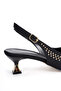 Women's Black Style Heeled Evening Dress Shoes with Gold Studs - 3