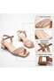Women's Stoned Thick Heeled Sandals Stylish Evening Dress Shoes Ankle Strap Comfortable Heels - 3
