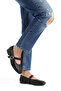 Black Leather Braided Helmeted Round Toe Orthopedic Closed Ballerinas New Season - 3