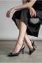 Women's Stiletto Black Satin Pointed Toe Medium Heel Stone Buckle New Season F6176 - 2