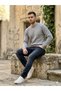 Men's Navy Blue Crew Neck Ribbed Knit Slim Fit Sweater - 2